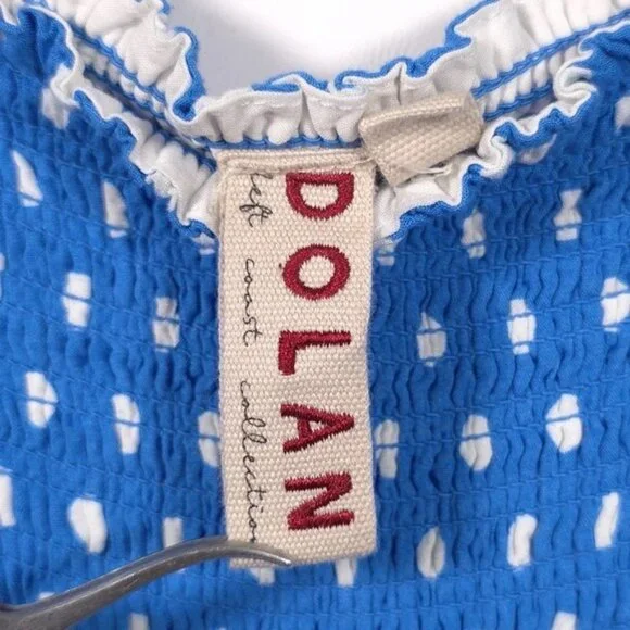 Anthropologie DOLAN Smocked Midi Dress LARGE Blue Polka Dot Rayon Women's Anthropologie DOLAN Smocked Midi Dress LARGE Blue Polka Dot Rayon Women's